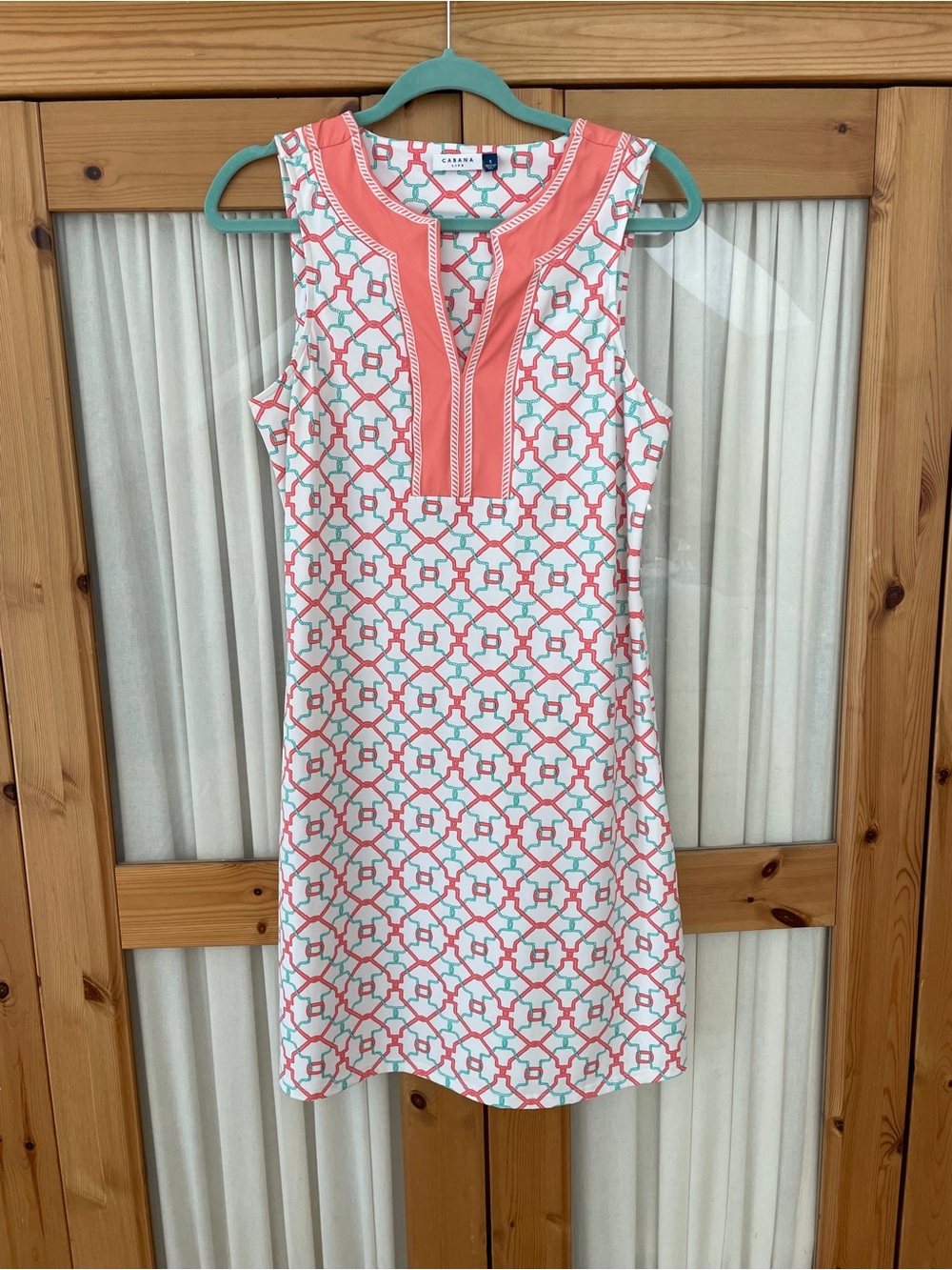 Cabana Life Coral & Aqua Geometric Sleeveless Shift Dress